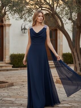 💐NWT💐 Jessica Howard Navy Sheath Floor-Length Dress Cape Sleeves - size 10